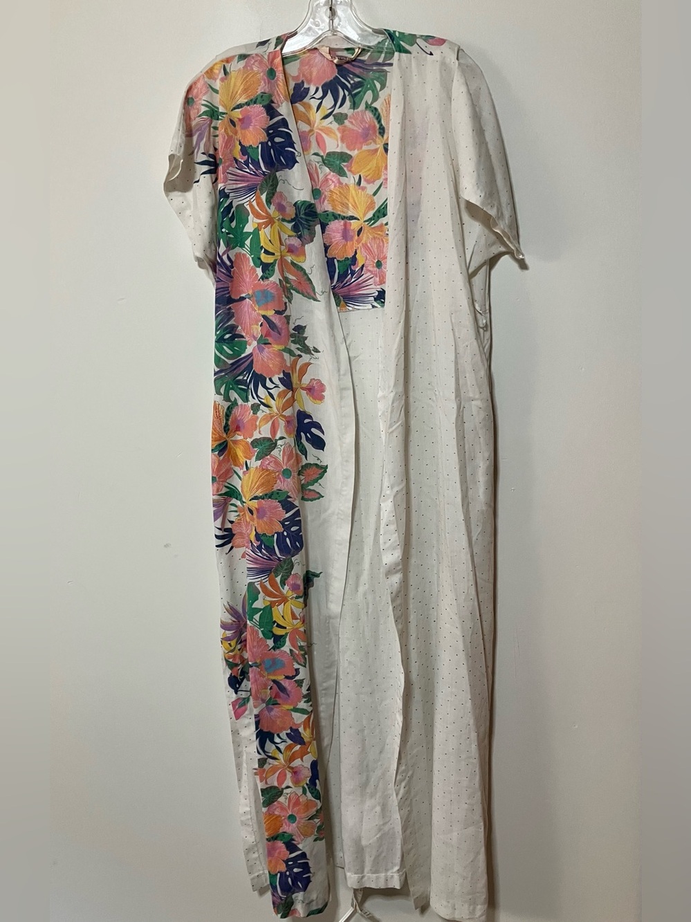 Vintage 80s Tropical Floral Long Duster Kimono Cardigan Beach Coverup OS VanEssa